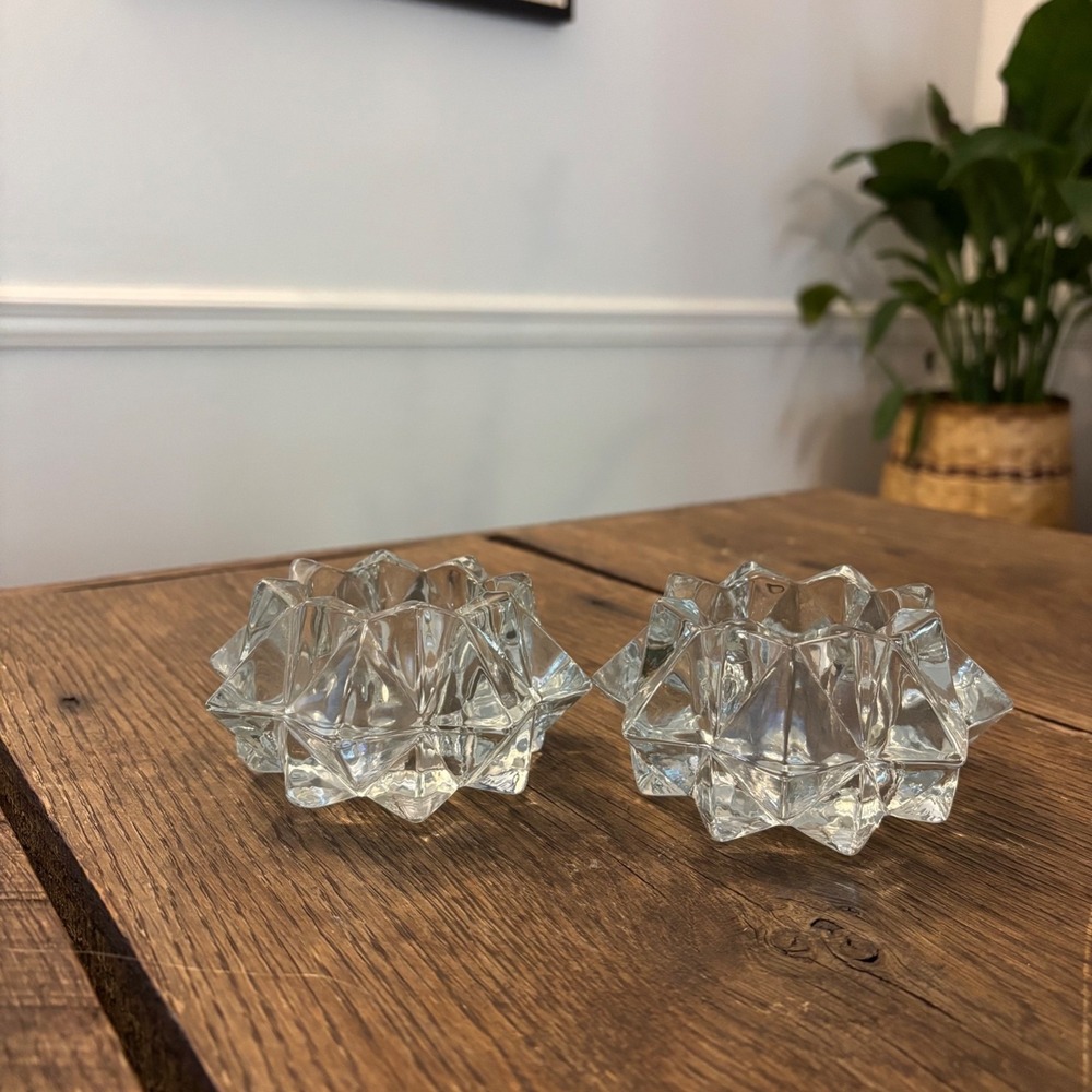 2 Vintage AVON Diamond Star‎ Pattern Glass Candle Holders